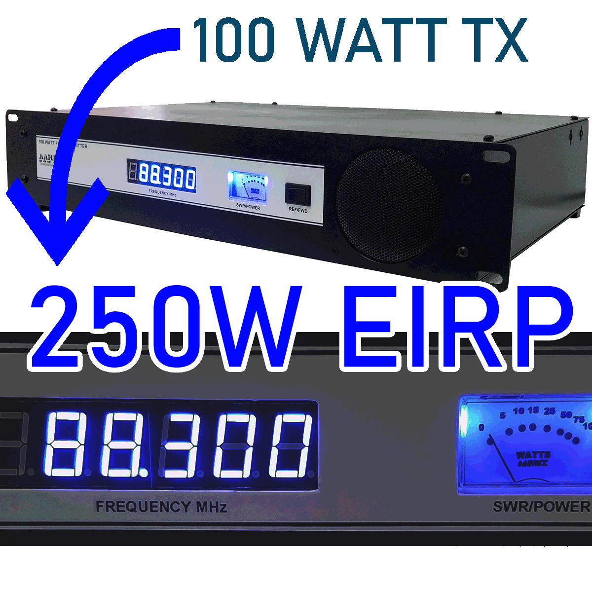 250W EIRP 19 inch professional equipment rack with FM transmitter and RF amplifier