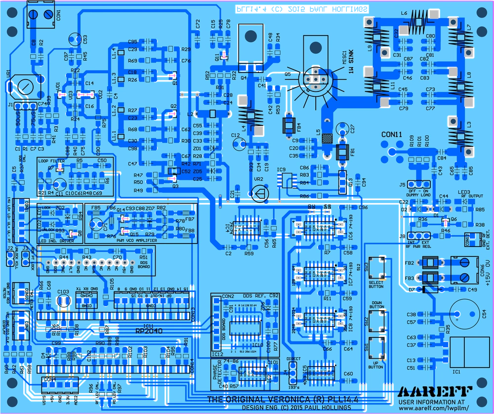 Veronica 1W PLL FM Transmitter Version 14 PCB Layout designed by Paul Hollings