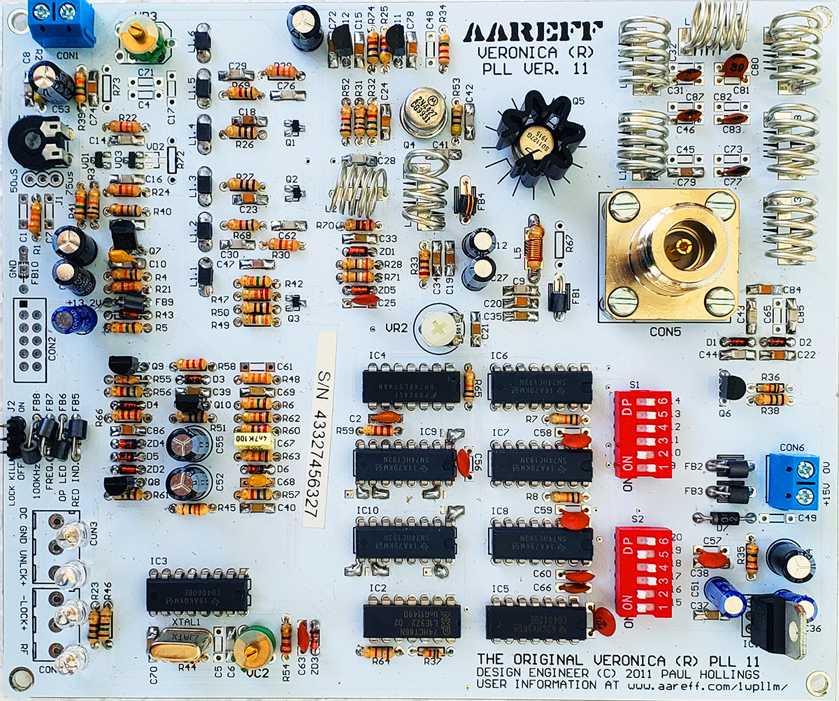 Aareff Veronica 1W PLL version 11 complete PCB layout with components fitted