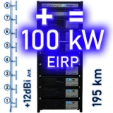 
100kW of radiated power is about a big as it gets !!, and you can have the transmitter, cables and antennas for less than 40K USD. Free shipping and 5 years warranty. Includes Fully Programmable RDS. 
