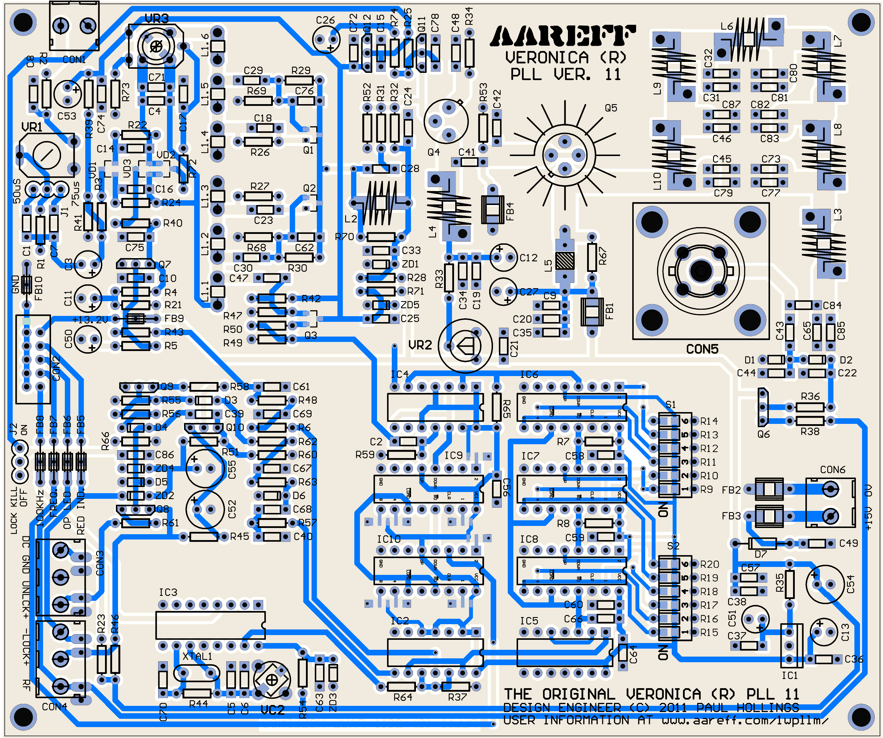 Veronica 1W PLL FM Transmitter Version 11 PCB Layout designed by Paul Hollings