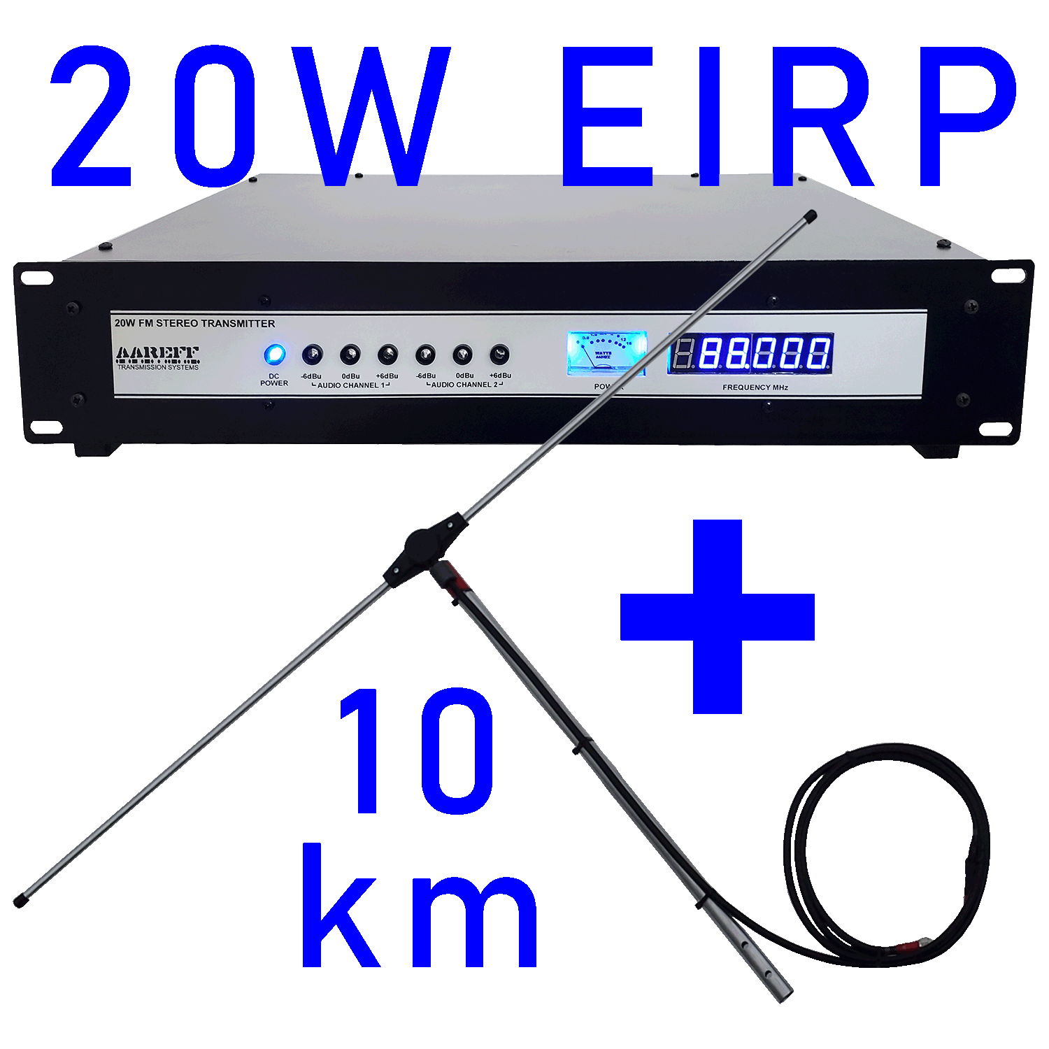 20W EIRP 19 inch professional equipment rack with FM transmitter and RF amplifier