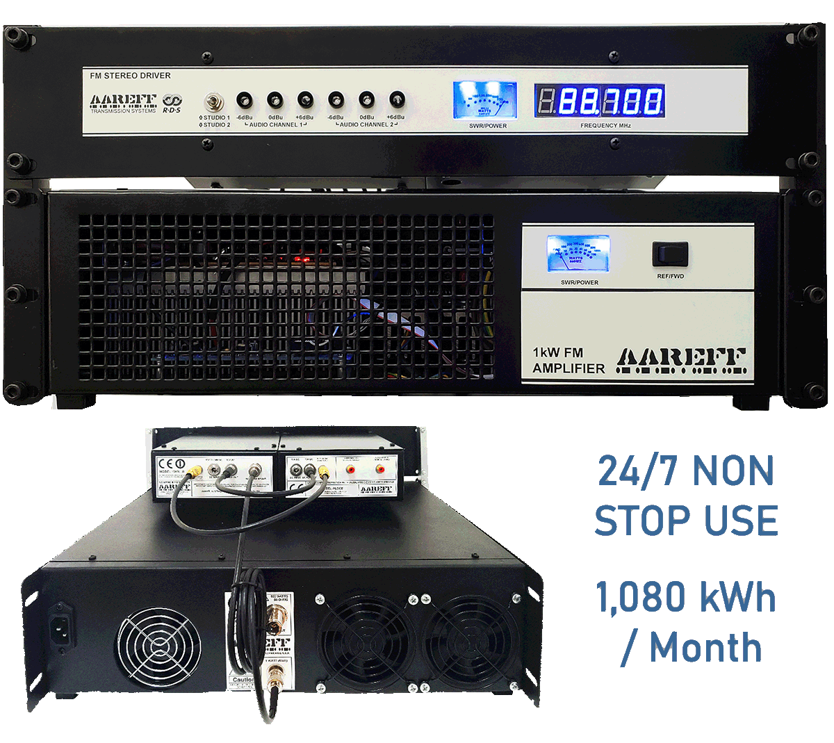 2500W EIRP 19 inch professional equipment rack with FM transmitter and RF amplifier