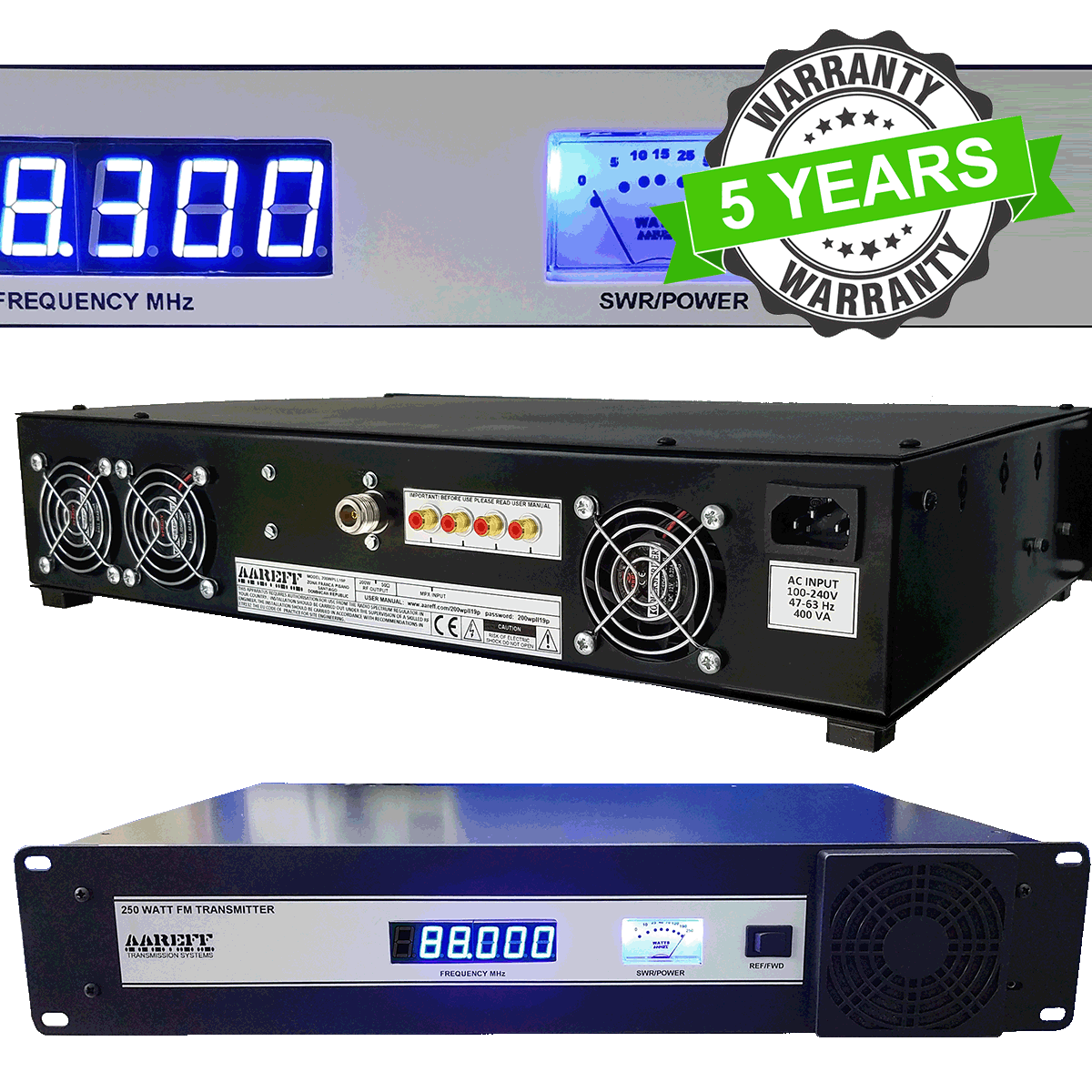 500W EIRP 19 inch professional equipment rack with FM transmitter and RF amplifier