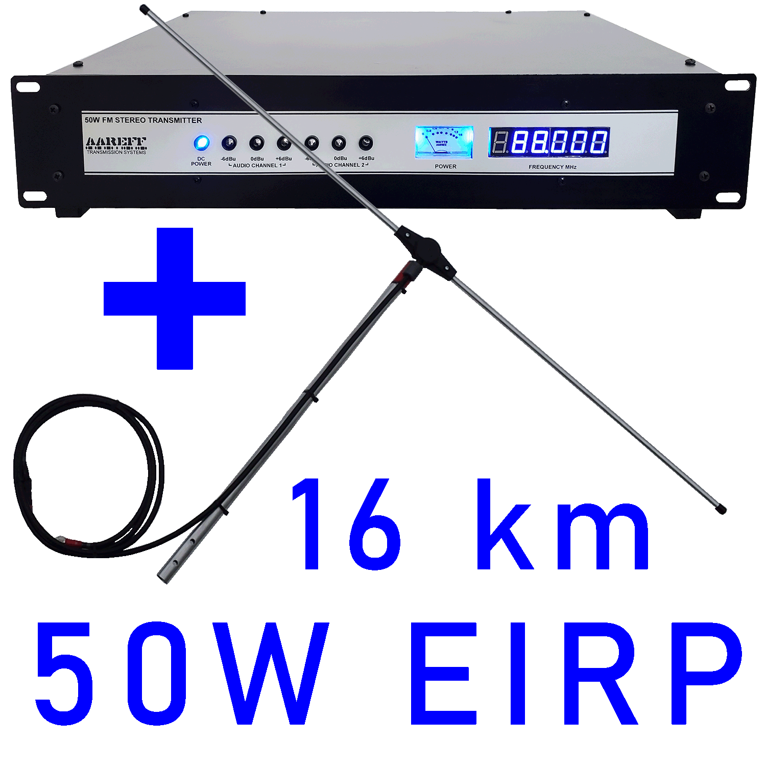 50W EIRP 19 inch professional equipment rack with FM transmitter and RF amplifier
